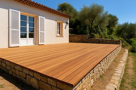 Étude de cas avant et après la création d’une terrasse extérieure en teck sur une restanque à Nice